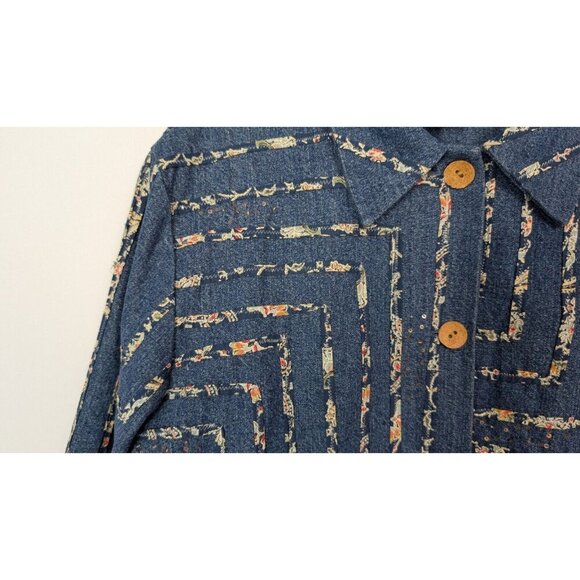 Vintage Coldwater Creek XL Jacket Denim Quilted Floral Embroidered Sequins Boho - Picture 7 of 8